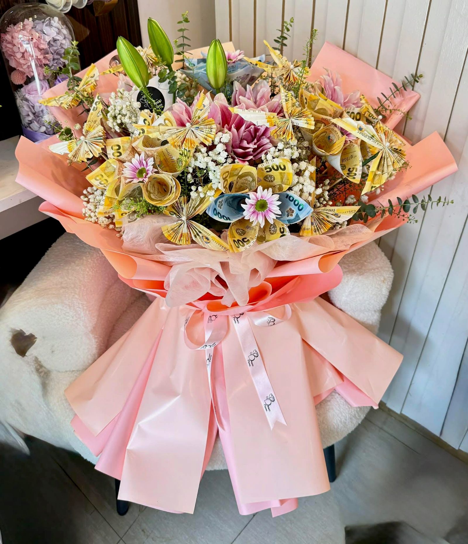 Money bouquet with peso bills