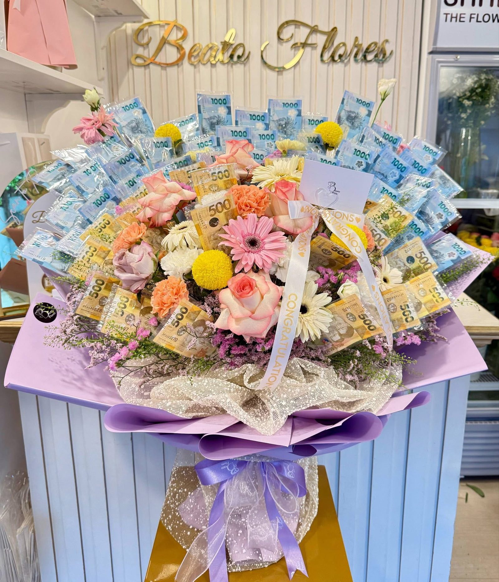 Money bouquet with peso bills