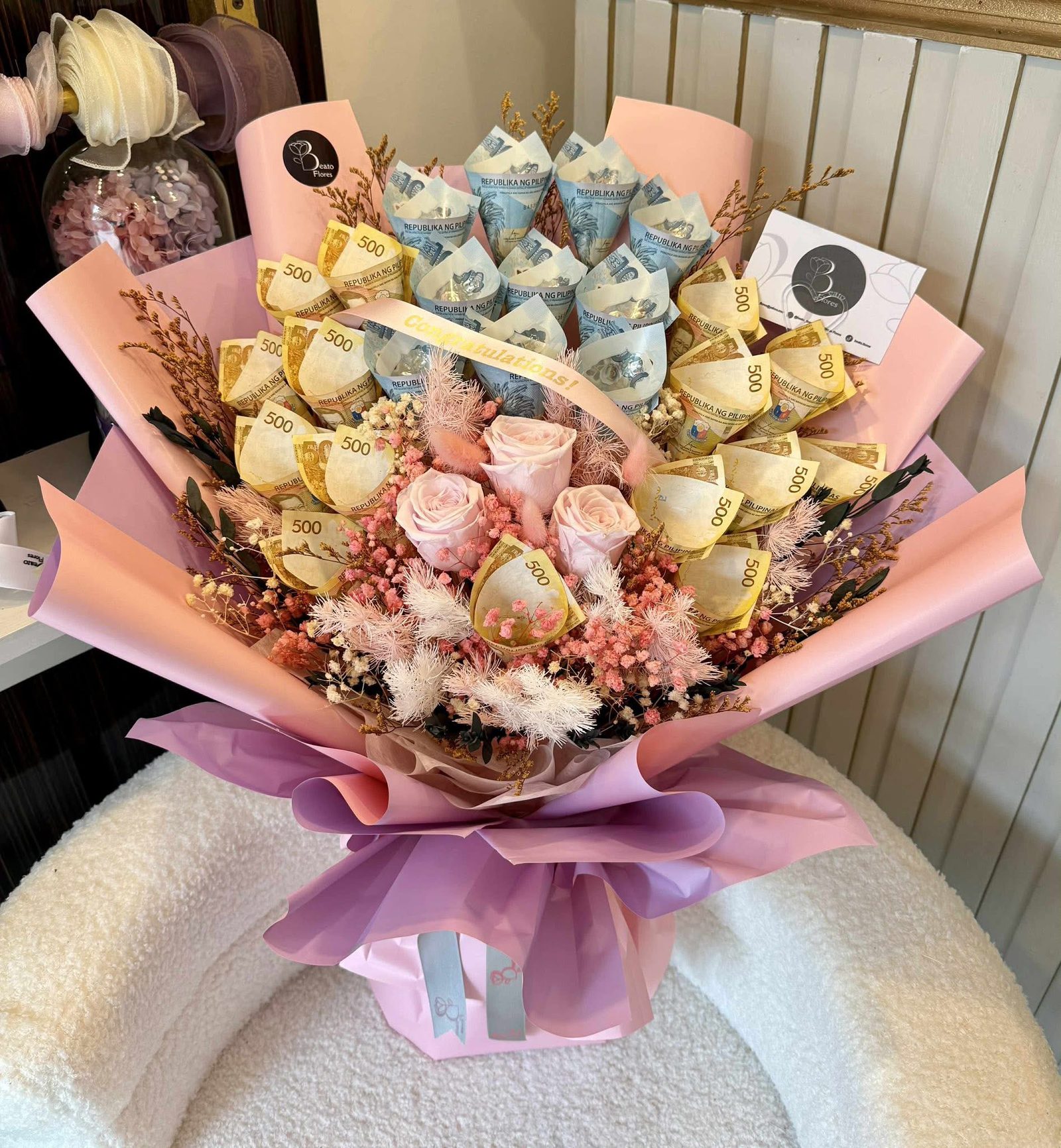Money bouquet with peso bills
